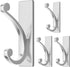 Adhesive Wall Hook for Towel/Coat, Extra Sticky 10LB Stainless Stick on Hanger for Bath or Shower, Matt Silver 4-Pack