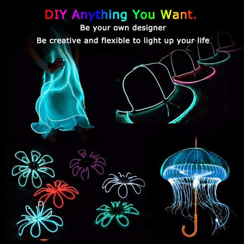 Pack 9.8ft 3m 360 (9.8ft 3m, JIGUOOR EL Wire Battery / Bright Neon Light Strip Illumination Neon Tube Rope Lights