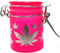 Airtight Glass Herb Mini Storage Jar with Clamping Lid, Available in Frosted Neon Pink/Silver Leaves Design