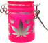 Airtight Glass Herb Mini Storage Jar with Clamping Lid, Available in Frosted Neon Pink/Silver Leaves Design