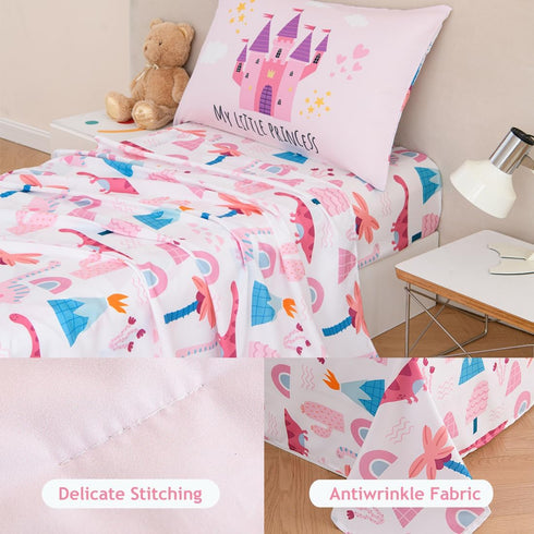 4 Set Set Set PERFEMET Pcs Twin Bedding for Girls Pink Castle Kids Bed in A Bag Comforter Ultra Soft Reversible Fairy