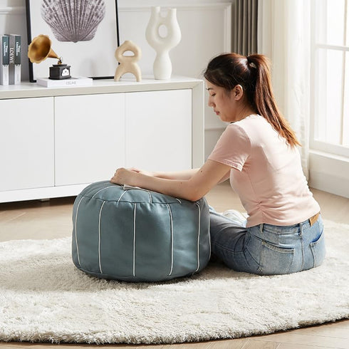 21 Inch Louis Donn UNSTUFFED Moroccan Pouf Ottoman Cover, Handmade Faux Leather Foot Stool, Round Storage Poof Cover