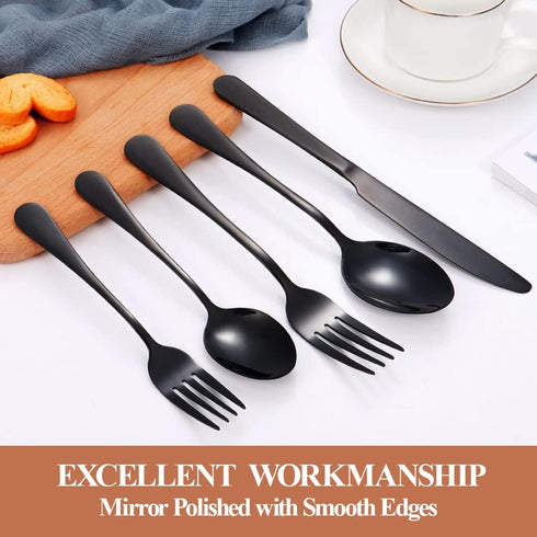Lazycorner 20 Pcs Black Silverware Set - Mirror Polished Stainless Steel Flatware for 4, Dishwasher Safe