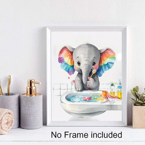 Set, PosteSet 4 (8"X10", TANXM Kids Bathroom Art Funny Elephant Calf Bathroom Toilet Wall Decor, Baby Elephant Bathroom