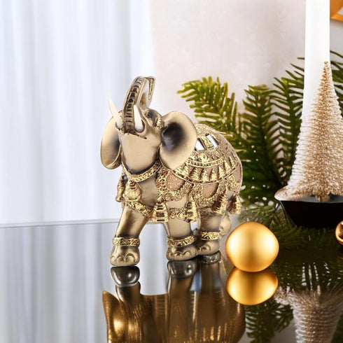 Feng Shui Elephant Statue, Golden Collectible Wealth Lucky Figurine for Home Office Decoration Gift (Large)