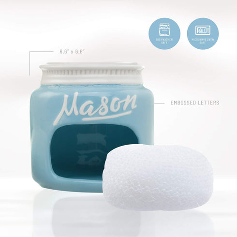 Blue Mason Jars Ceramic Sponge Holder, Kitchen Sink Organizer, Farmhouse Decor for Soap Dish & Scrubber