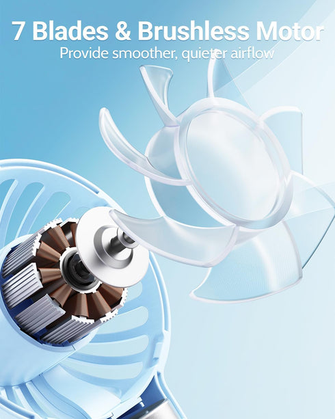 SWEETFULL Mini Portable Fan, Powerful Handheld Rechargeable Fan, 3 Speeds Personal Small Hand Fan for Travel, Light Blue
