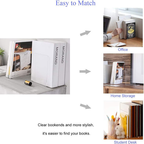 MerryNine Clear Book Ends 4pcs, Acrylic Decorative Bookends for Heavy Duty Books, Bookshelf Dividers
