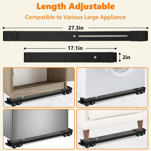 LUCKUP Heavy Duty Appliance Rollers, Extendable Washing Machine Stand Furniture Rollers Mobile Fridge Base Furniture Sliders for Refrigerators Washer and Dryer Support 660 lbs, Black by LUCKUP
