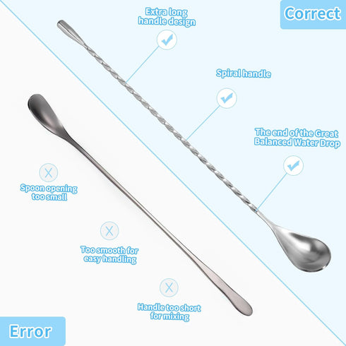 2 Pcs Stainless Steel 12 Inch Bar Mixing Spoon, Cocktail Spoon with Spiral Pattern