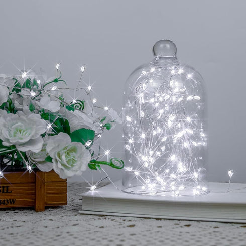 20 200LED Fairy Lights Plug in, Feet Cool White Silver Wire Firecracker Firefly Lights with Remote, Waterproof Copper