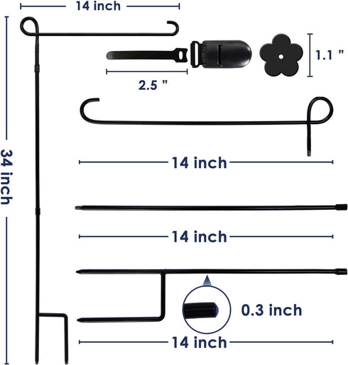 YEAHOME Garden Flag Holder Stand, 6mm Weather-Proof Black Metal Flagpole with Tiger Clip and Rubber Stopper