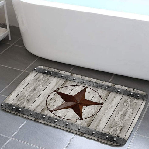 JAWO Rustic Barn Star Bathroom Rug, Non Slip Bath Mat with Retro Western Texas Star Design
