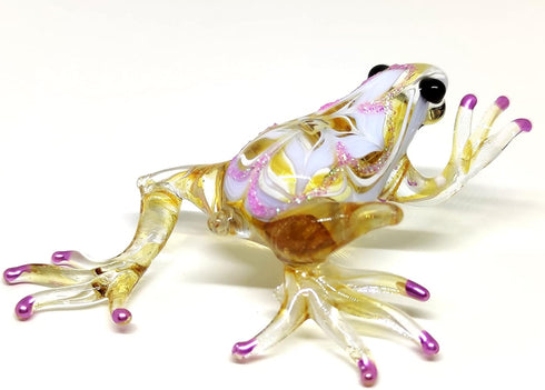 Frog Miniature Figurines 3" Color Glass Art Collectible Gift Decorate (Yellow Purple)