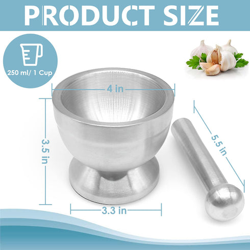 Stainless Steel Mortar and Pestle Set, Heavy Duty Spices Grinder Pill Crusher with Silicone Protective Lid for