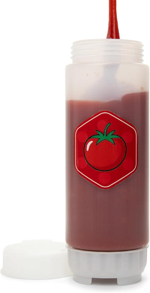 18oz NoDrip FIFO Tomato Sauce Bottle BPA-Free Refillable Squeeze Dispenser with White Twist Cap for Ketchup, Marinara