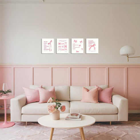 SEHSUVC Set 4, 8x10In Coquette Pink Bow Bible Verse Wall Art of Christian Scripture Inspirational Canvas Prints, Cute