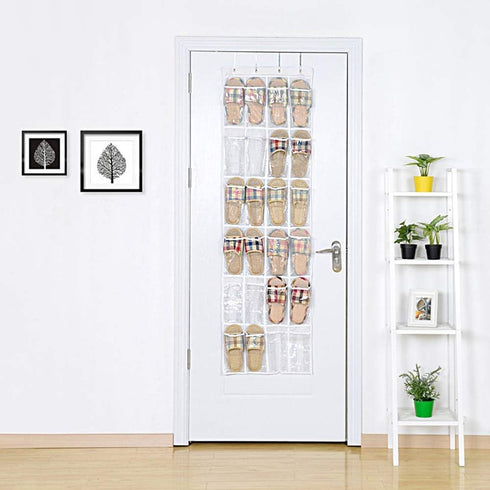 QUMENEY 24-Pocket Over-The-Door Shoe Organiser, Folding Hanging Organiser with Hooks, Heavy-Duty Hanging Mesh Holder