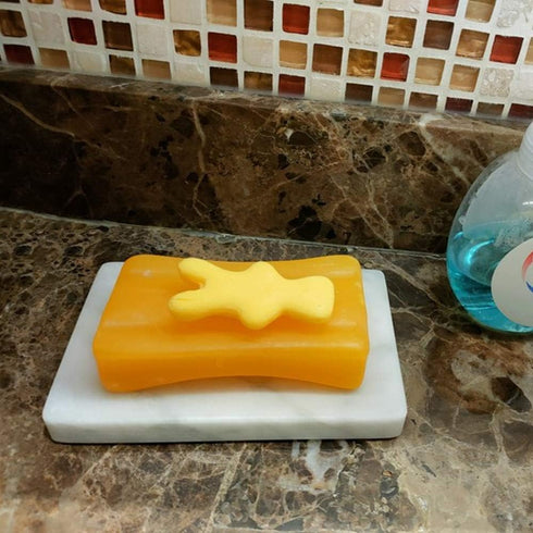 Natural Smooth Real Marble Soap Dish, Facial Sponge Holder with Draining Hole, White Carrara