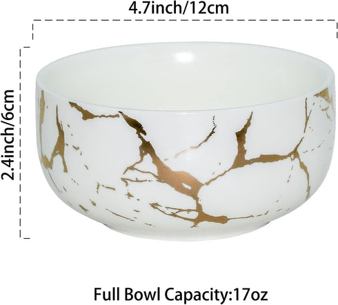 Ceramic Cereal Bowl, Marble Soup Bowl 17 OZ, Luxury Gold Inlay Dessert Bowl, Microwave Safe