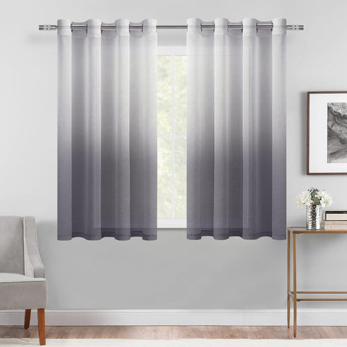 DWCN Ombre Sheer Curtains - Faux Linen Gradient Semi Voile Grommet Top Drapes, Set of 2 Panels, 52 x 54 Inch