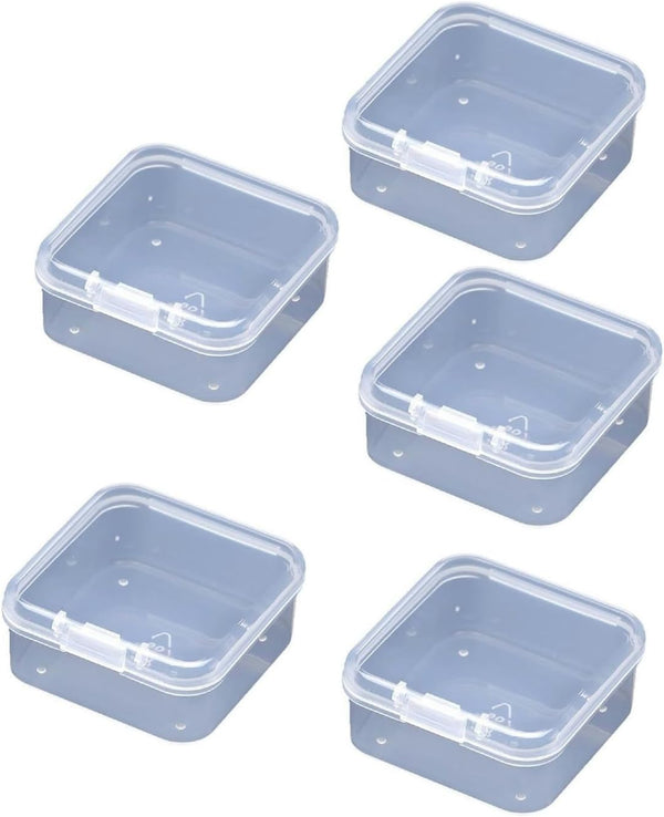 5 Pcs Clear Plastic Jewelry Storage Containers, Mini Square Box with Lid for Earplugs, Jewelry, Hardware, Small Crafts