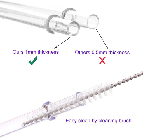 Dakoufish 12" Long Clear Reusable Plastic Drinking Straws for 40oz, 30oz, 24oz Mason Jar, Set of 12 with Cleaning Brush