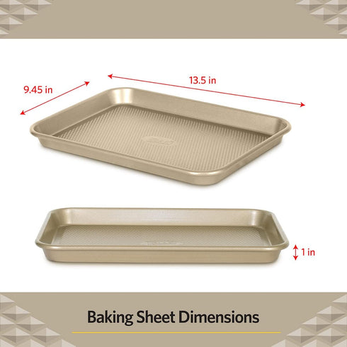 Glad Premium Nonstick Cookie Sheet, Heavy Duty Baking Pan with Raised Diamond Texture, Small, Gold