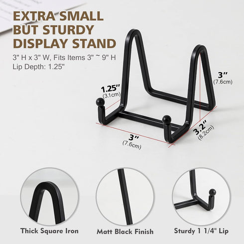 Plate Holder Easel Display Stand - 3 inch Metal Plate Stands for Display, Black Iron Easels for Pictures, Photo Frames