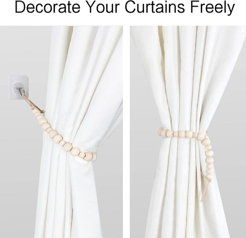 2 Color,2) OCIOLI Pieces of Wood Bead Curtain Tieback Boho Curtain Tiebacks Curtain Holdbacks for Wall Curtain Ties
