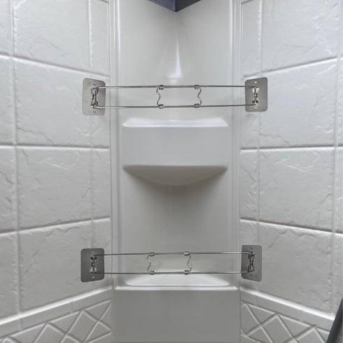 RV Shower Corner Storage Bar, Adjustable 7.5-13 Inch Stainless Steel Rod, RV Bathroom Accessories (2 Pack)