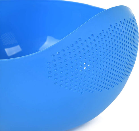 Mintra Home Rice Colander (Blue) - Lightweight Strainer for Cleaning Rice, Beans, Fruit and Vegetables 9.5x13x7
