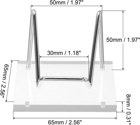 PATIKIL 3" x 3" x 2" Acrylic Display Stands, Display Easel Holder Stainless Steel Arm Crystal Display Stand for Mineral Gemstone Style 2, Clear
