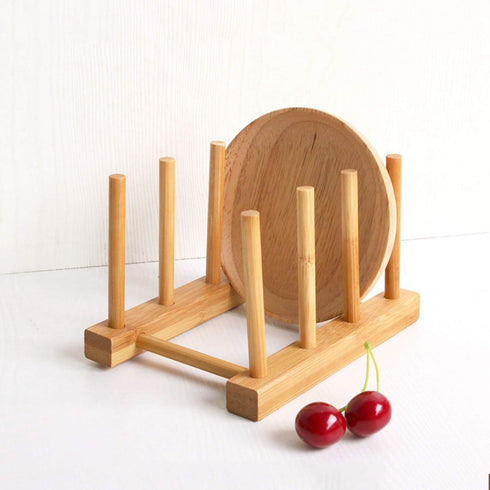 Kunovo Bamboo Dish Rack, Pot Lid/Plate/Cutting Board Organizer for Kitchen Cabinets (4G)