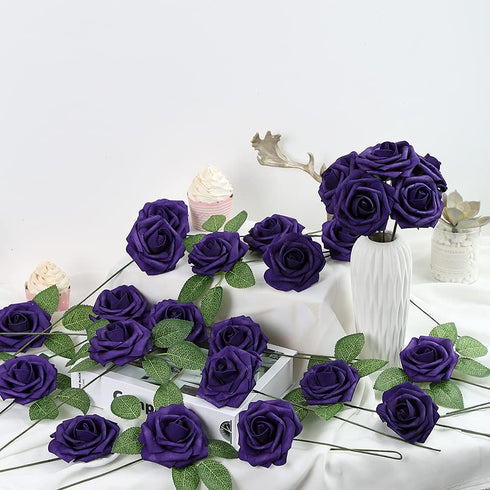 Fake Leaves for Roses Decorations, 80pcs Bulk Green Rose Leaves with Stems for DIY Wedding Bouquets