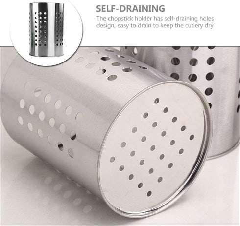 Stainless Steel Cutlery Bucket, Tabletop Utensil Holder for Kitchen, Chopstick Stand Case, Drain Rack Accessories