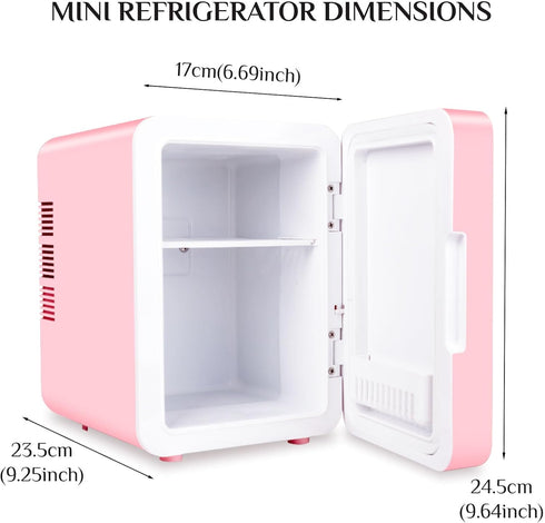 Mini Fridge for Bedroom, 4L Skincare Fridge with Dimmable LED Light, Cooler & Warmer for Makeup, Office, Car, Dorm, Pink