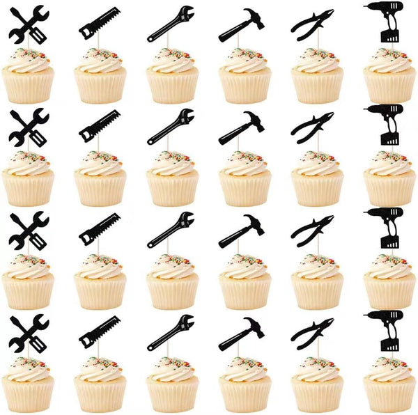 24PCS Tools Cupcake Topper, Construction Tools Cake Decorating for Boys & Men Birthday Party