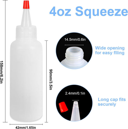 Ninsula 5Pcs 4 Oz Squeeze Bottles, Plastic Condiment Squeeze Bottles with Red Twist Top Cap, Empty Squeeze Bottles