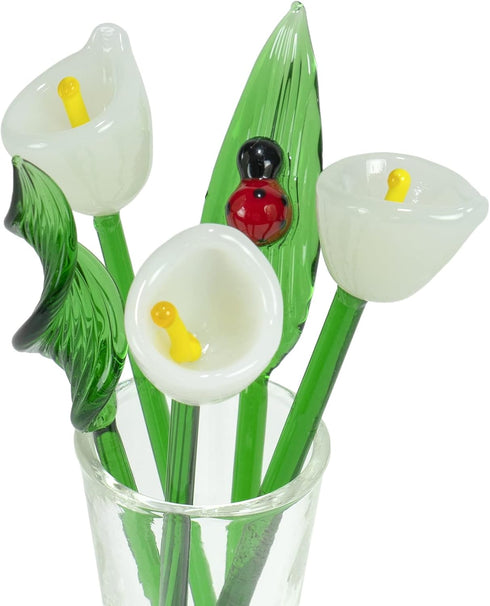 Red Co. Decorative Glass Flower Bouquet with Vase, Gift Boxed, White Calla Lilies