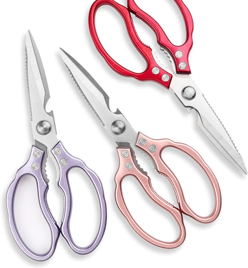 Heavy Duty Kitchen Scissors, Sharp Shears for Meat, Chicken, Fish, Poultry, Herbs, and Bread - Rose Gold, Dishwasher