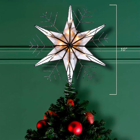 Kurt Adler 10-Light Capiz and Wire Snowflake Christmas Treetop, 10-Inch, Silver