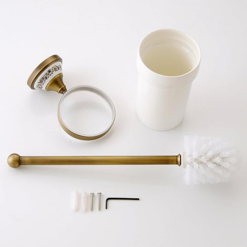 Toilet Brush with Holder for Bathroom, Antique Bronze Wall Mounted Hardware Accessories, Porcelain Design