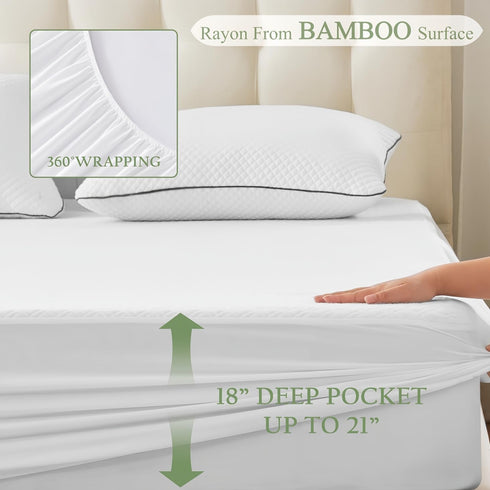 3D 8''-21'' Waterproof Mattress Protector California King Size, Premium Bamboo Viscose Noiseless Air Fabric Natural