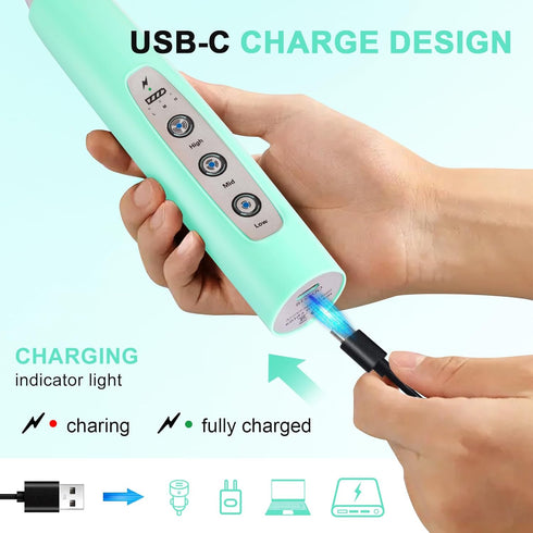 YUSWKO Baby Blue Handheld Milk Frother Wand, Rechargeable Electric Whisk with 3 Heads for Coffee, Latte, Hot Chocolate