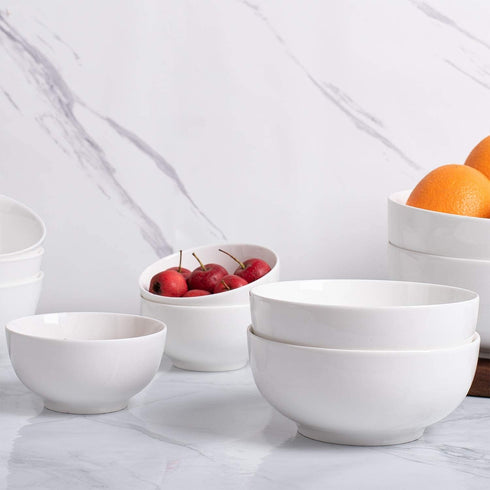 DELLING Small Bowls Set of 6, 10oz White Porcelain Bowls for Kitchen, Dessert, Ice Cream, Dipping, Snacks, Side Dishes