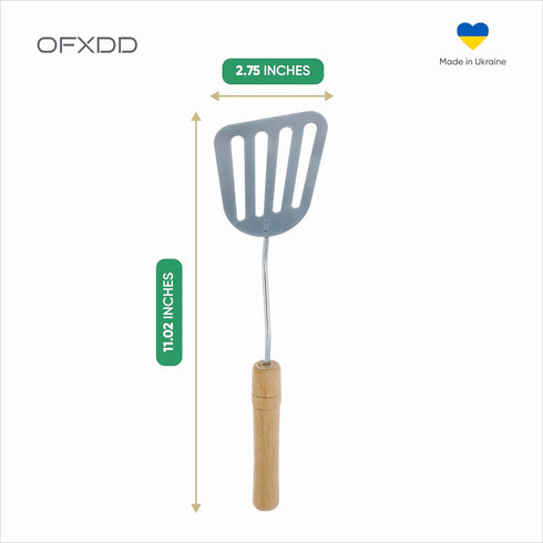 Stainless Steel Slotted Spatula - Kitchen Metal Turner with Wooden Handle for Cooking