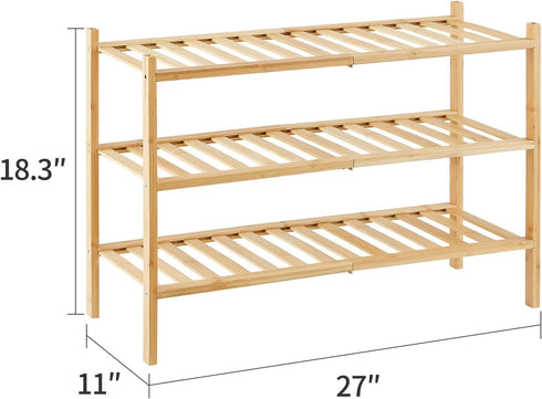 Furshus 3-Tier Closet Bamboo Shoe Rack for Entryway, Stackable | Heavy Duty | Multi-Function, Free Standing Shoe Racks