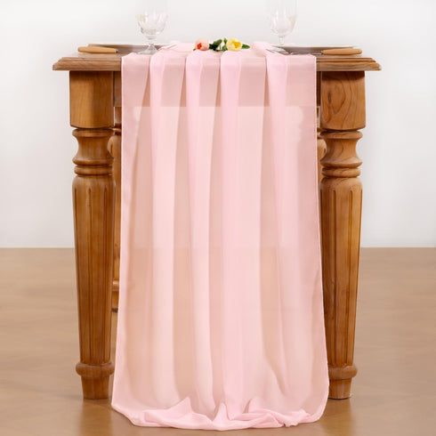 Socomi Blush Pink Chiffon Table Runner, 10ft 29x120 Inches for Easter Spring Boho Rustic Wedding Decorations