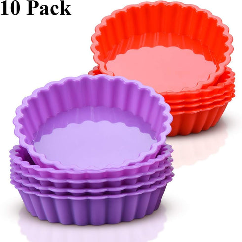FUNBAKY Silicone Quiche Pan, Mini Pie Pan Non-stick Round Baking Molds, 10 Packs